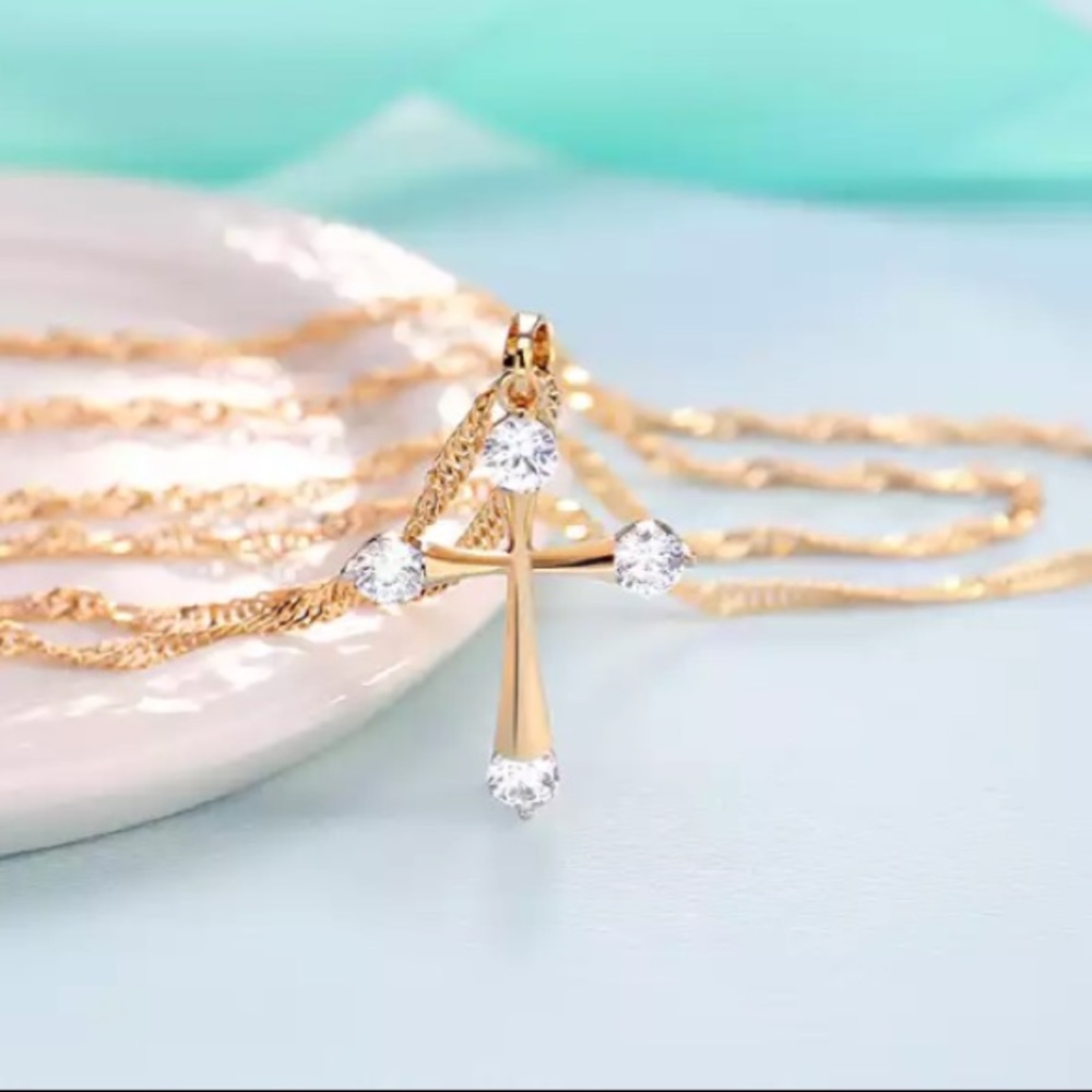 Cubic Zirconia Pendant Cross Necklace - Picture 2 of 5